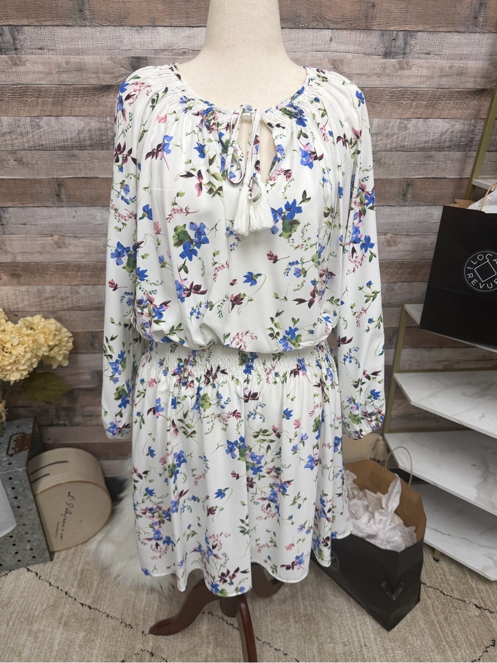Taylor White w/Blue Floral Print Peasant Top Dress 14